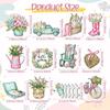 36 Pcs Pastel Spring Ornaments for Tree Wooden Flower Decorations Tulip Truck Watercolor Floral Hanging Decor Wood Spring Decor for Home Small Tree