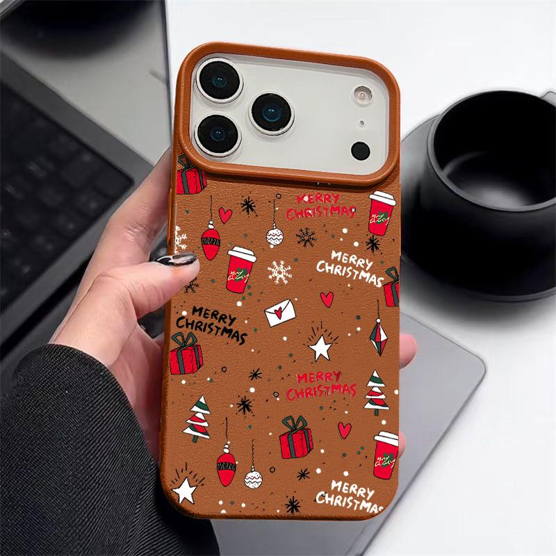 Милый Рождественский Узор Чехол для Телефона Для iPhone Air 17 16 15 14 Pro Max 13 12 Pro 11 16e Ударопрочный Текстура Кожи ТПУ Мягкий Чехол