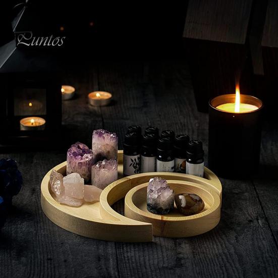 Moon Star Wooden Plate Jewelry Tray Smooth Edge Burr Free Dessert Party Serving Tray Ramadan Decoration