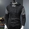 Мужское облегающее пальто-свитер с высоким воротом и капюшоном в корейском стиле - Молодежный зимний толстый трикотаж