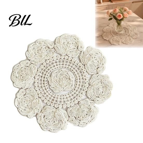 Photography Props Background Rose Lace Placemat, Round Embroidered Coaster Place Mat, Retro Decorative Doilies for Vases Doily Tea Cup Vase