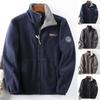 Men Winter Fleece Jacket with Pocket Long Sleeve Stand Collar Zip Up Thick Warm Heat Retention Outdoor Coat