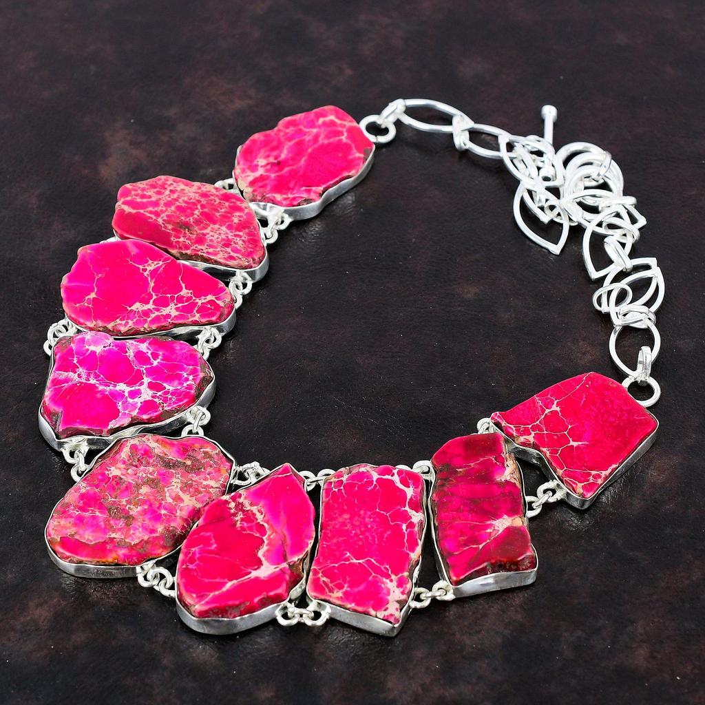 Ожерелье из яшмы с розовым морским осадком, ожерелье ручной работы из натурального драгоценного камня, ожерелье из стерлингового серебра 925 пробы, регулируемое ожерелье-цепочка, подарок для матери