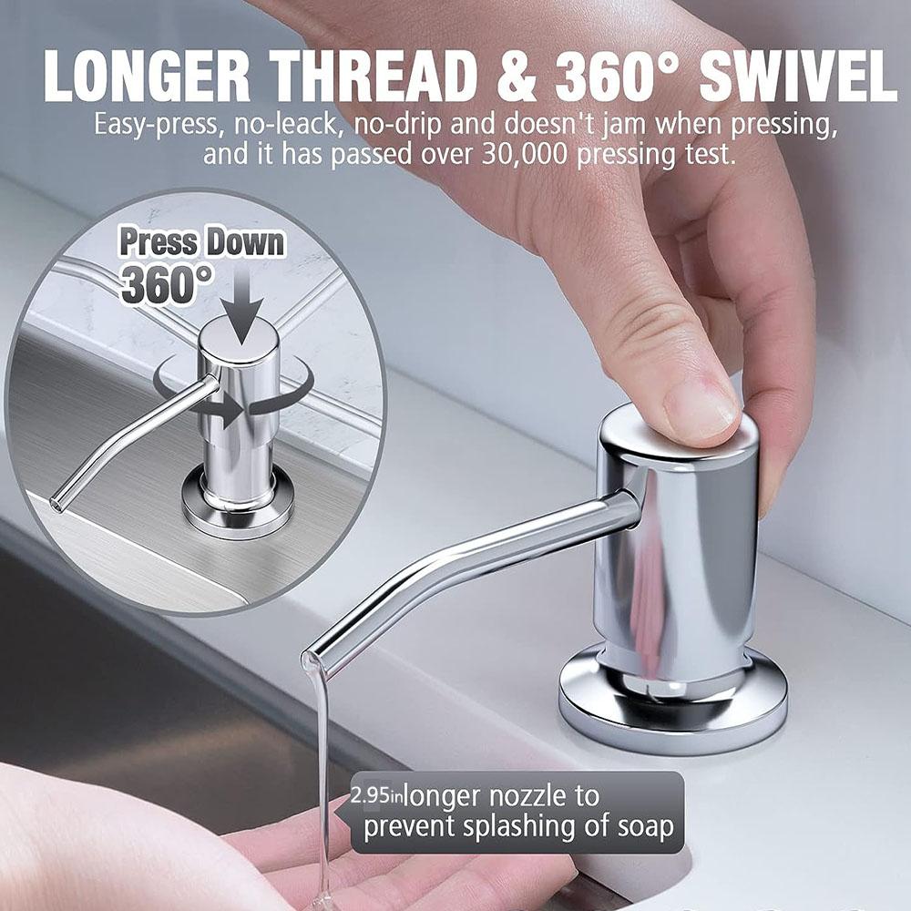 Дозатор мыла для раковины 360° из нержавеющей стали, кухонный, ручной, для жидкого мыла, длина 2,17 дюйма
