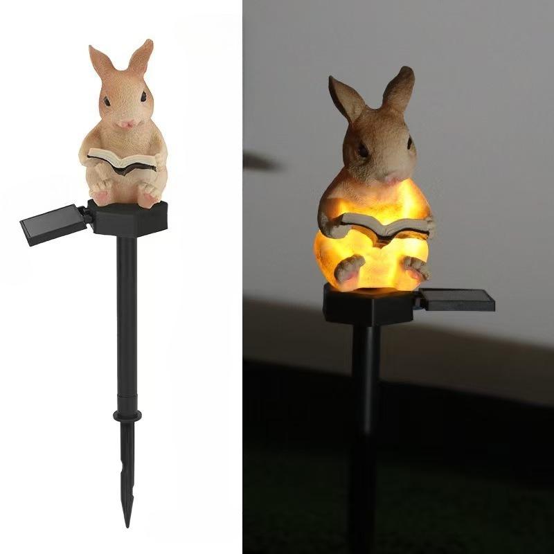 1Pc Solar Garden Light Resin Rabbit Atmosphere Yard Decoration, Luminous Led Rabbit Lawn Light Floor Plug Light