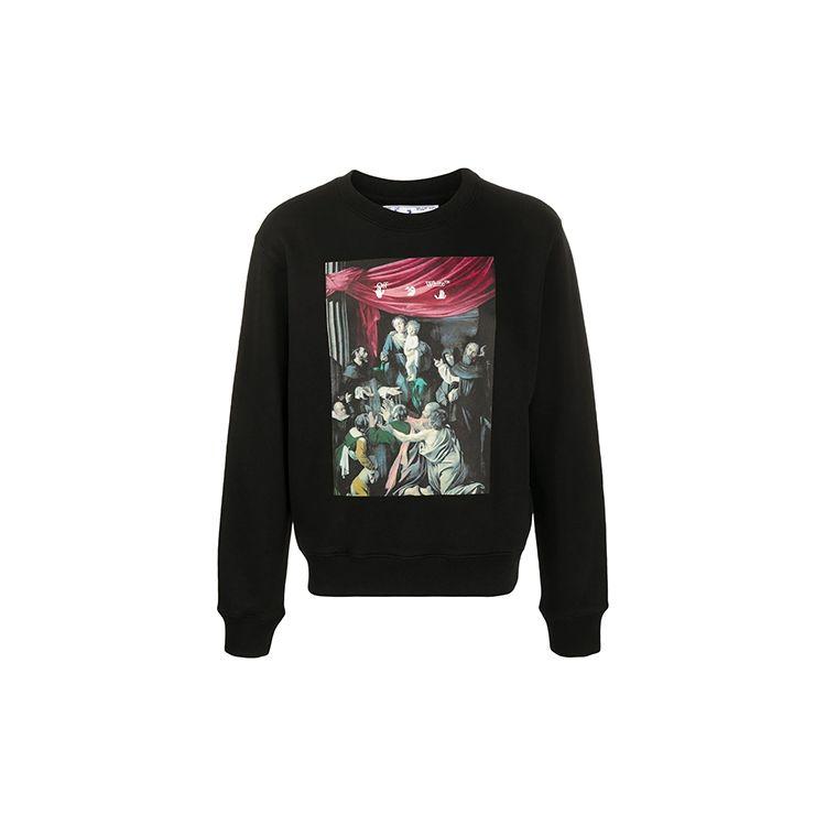 Off-White Черные мужские топы с круглым вырезом Caravaggio Painting OMBA025E20FLE0041010