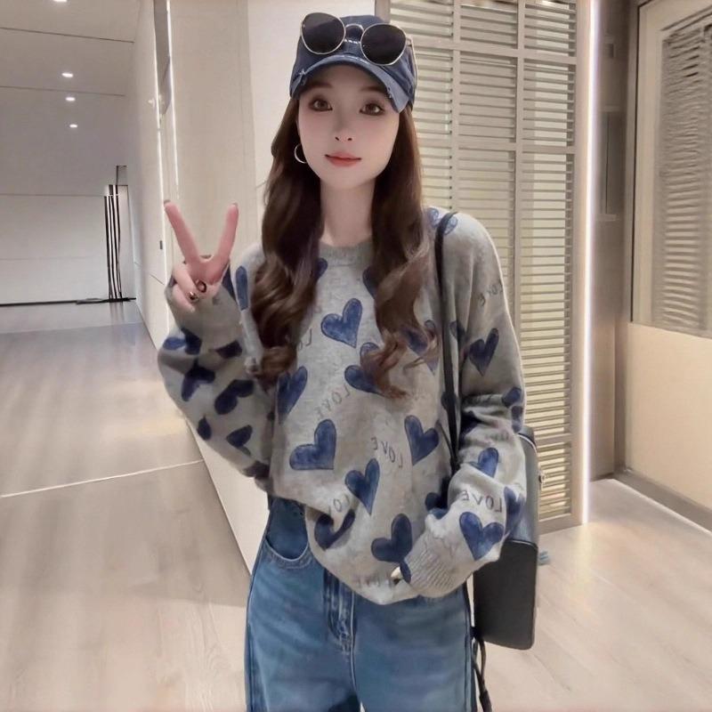 Atmosphere Women's Top Knitted Sweater Loose Love Early Autumn Lazy Style Fashion Age-reducing Pullover Women