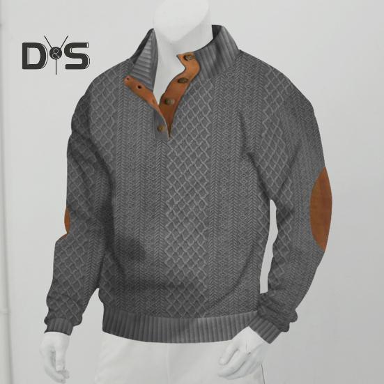 Мужская толстовка с эластичными манжетами, воротником-стойкой, длинными рукавами, жаккардовая ткань в стиле пэчворк, свободная, с пуговицами контрастного цвета, повседневная одежда, школьный топ средней длины