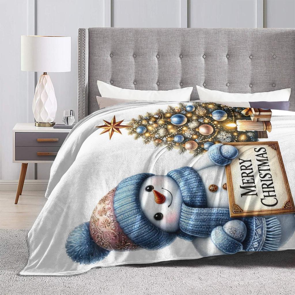 Christmas Snowman Plush Blanket Children Flannel Throw Blanket For Home Decor Warm Custom Quality Bedspread Gift