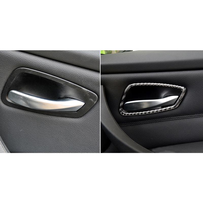 Для BMW E90 E92 E93 3 серии 2005-2012 настоящее углеродное волокно 2 шт./компл. внутренняя дверная ручка автомобиля наклейка декоративная