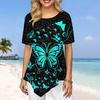 Women Plus Size Ladies Tee Shirts Blue Butterfly Print Loose Casual Tops Female Irregular Summer Clothes