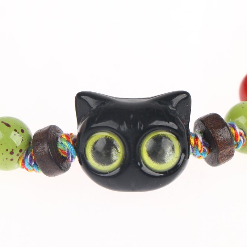 1Pcs Fashion Black Cat Beaded Bracelet Adjustable Braided Cord One Size Fits Most for Daily Wear Birthday Gift