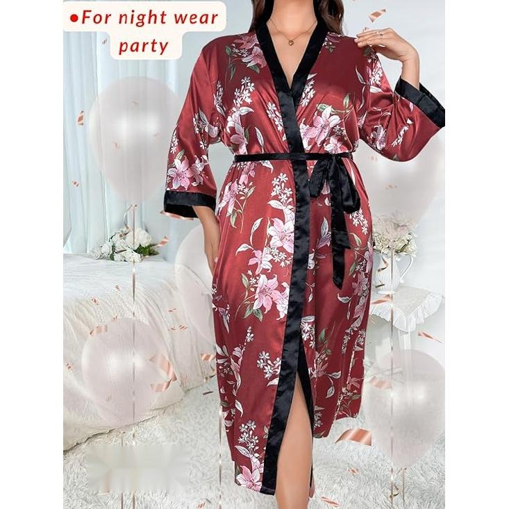 Женский халат на День святого Валентина больших размеров, сексуальный атласный халат, длинная одежда для сна