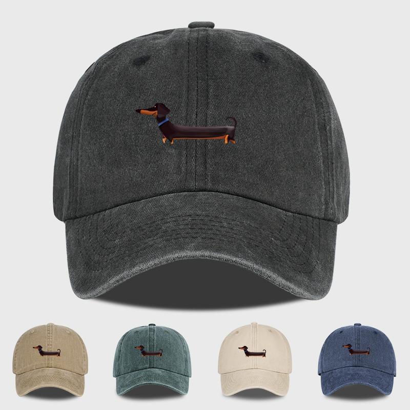 Dachshund Print Washed Baseball Cap Adorable Retro DogThemed Style Perfect for Outdoor Walks and Pet Gatherings The Ideal Gift