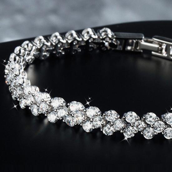 Elegant Women's Dazzling Rhinestone Bangle Bracelet Wedding Engagement Jewelry