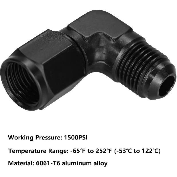 Ucreative 90 Degree Swivel 6AN Female to AN6 Male Flare Fitting Adapter Aluminum Black 2PCS