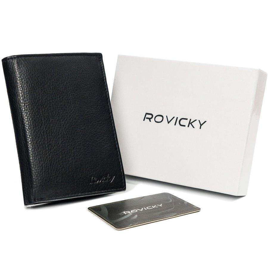 Stylish men's wallet made of genuine leather, black, RFID protection - Rovicky