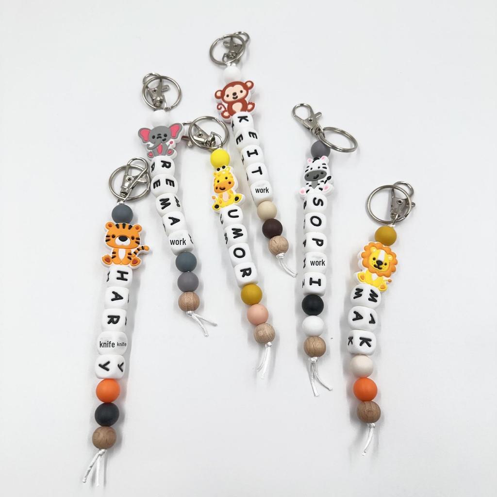 2025 Silicone Cartoon Animal Beaded Bracelet Keychain Pendant