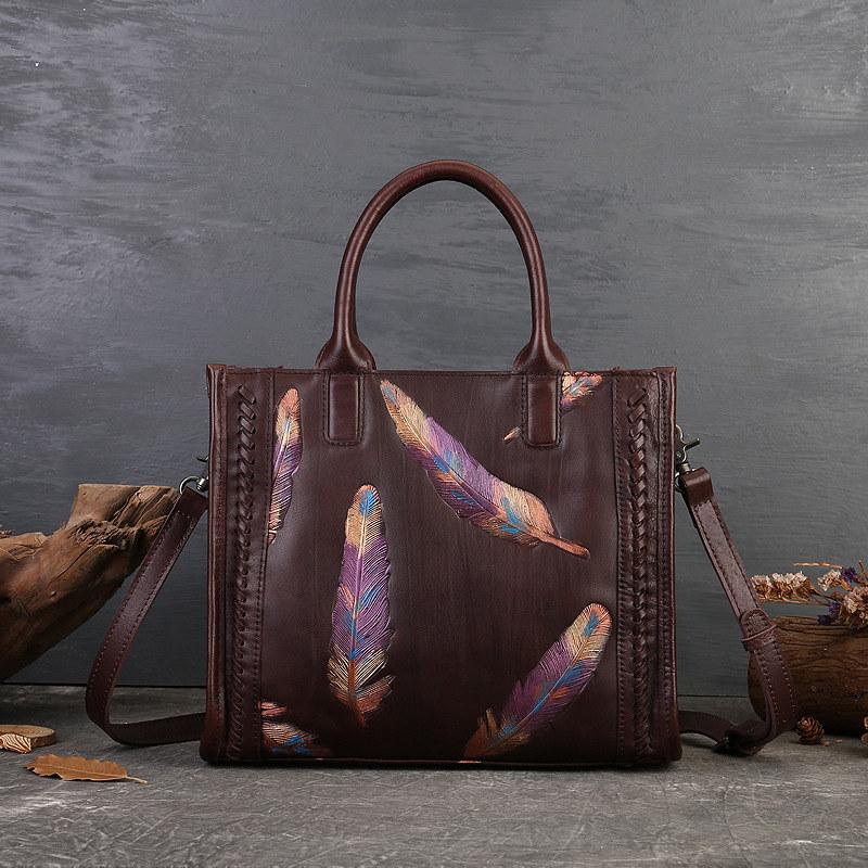 Женские сумки из натуральной кожи с тиснением перьев, винтажный дизайн, модные сумки на плечо для женщин, сумка через плечо GZW