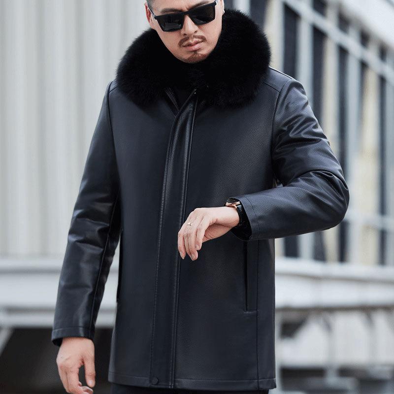 Зимняя одежда Средняя и старая кожаная куртка из натуральной кожи Мужская овчина из натуральной кожи с меховым воротником Мужская средняя и длинная куртка-пуховик Меховая куртка