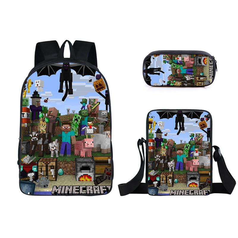 Minecraft Cartoon Game Character Printed Children Large Backpack Capacity
