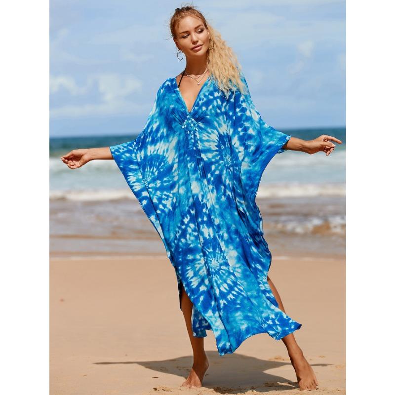 Женское платье-кафтан в стиле бохо большого размера с контрастным принтом свободного кроя Vacay Beach