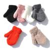 Boys Girls Winter Lovely Baby Cartoon Full Fingers Coral Plush Mittens Candy Color Kids Gloves