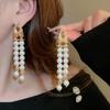 Double-layer Artificial Pearl Fringed Earrings French Fashion Stud Earrings Light Luxury High-end Temperament Versatile Earrings Women
