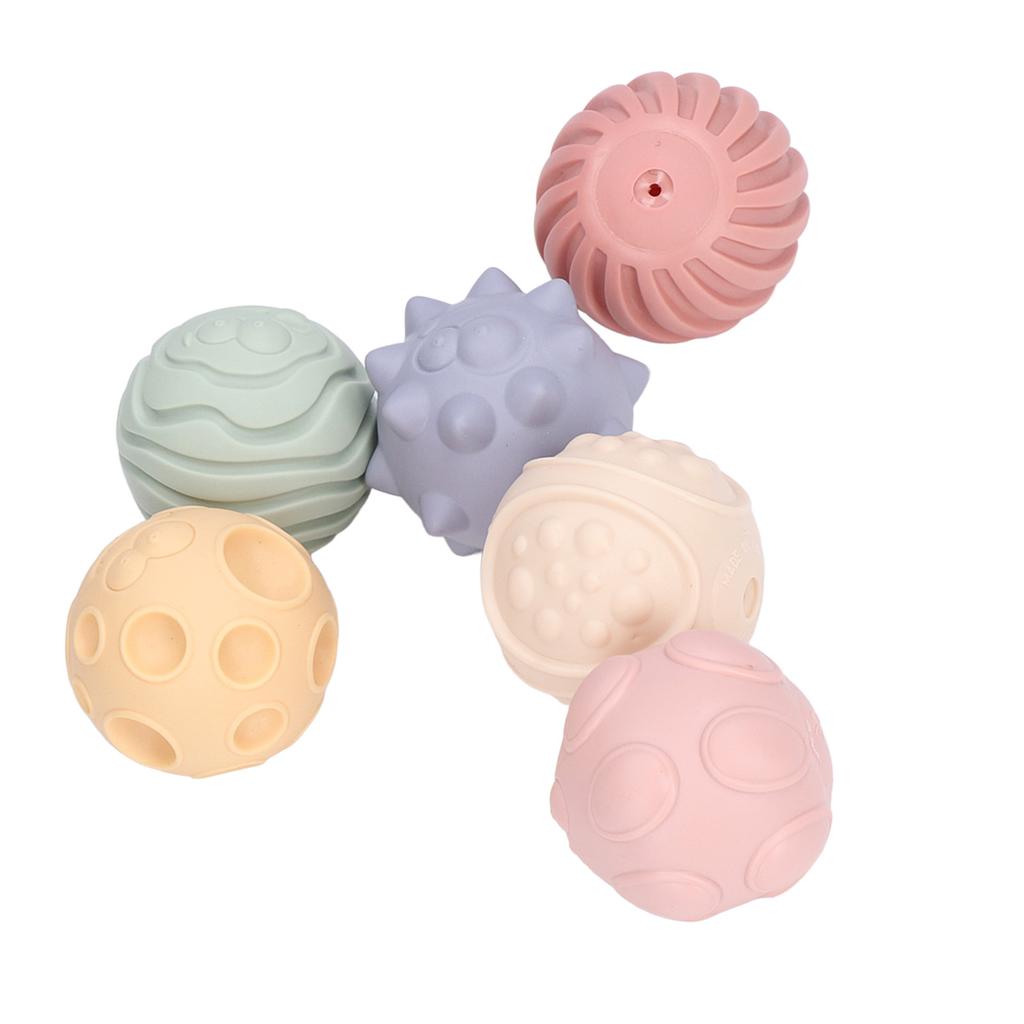 6Pcs Textured Ball PVC Sensory Exploration Squeeze Toy Set Kit for Above 6 Month Baby
