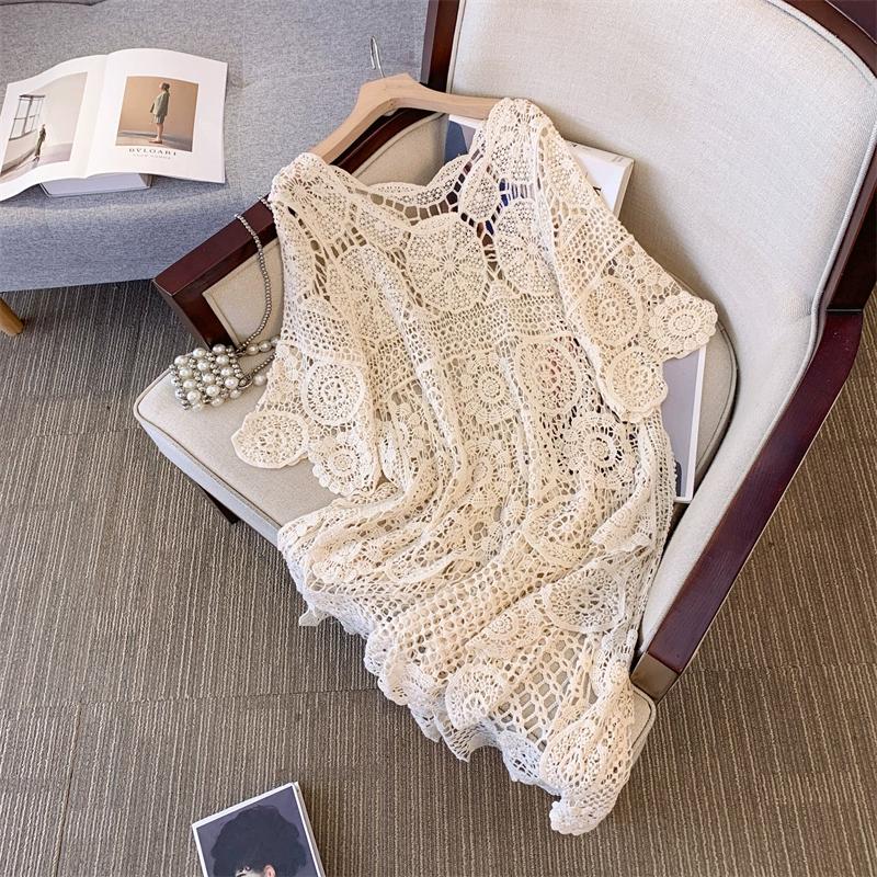 Dimanaf 2025 New Summer Women Long Knitted Dress Asymmetry Sleeve Basic Fashion Lace Dresses Casual Loose