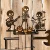 Rotating Metal Stake Halloween Skeleton Rock Trio Wind Spinner, Handmade Kinetic Garden Sculpture Yard Lawn Ornament for Outdoor Decor, Unique Musical
