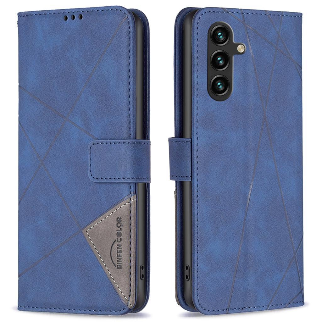 BINFEN COLOR For Samsung Galaxy A05s 4G Phone Cases Wallet Stand Geometry Imprinted Leather Cover