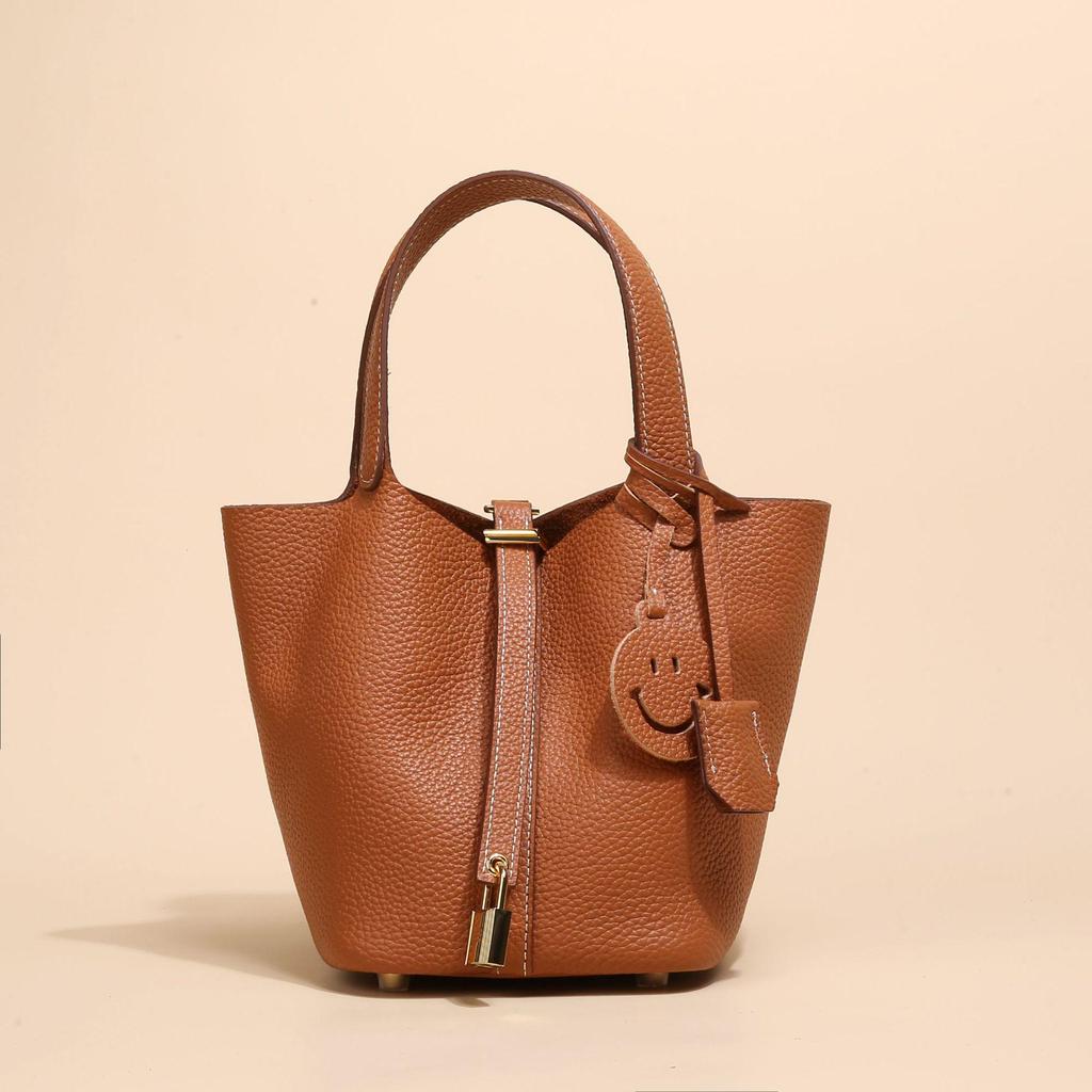 2024 Женская сумка-ведро из натуральной кожи с узором личи - Осенне-зимняя сумка-корзина для овощей