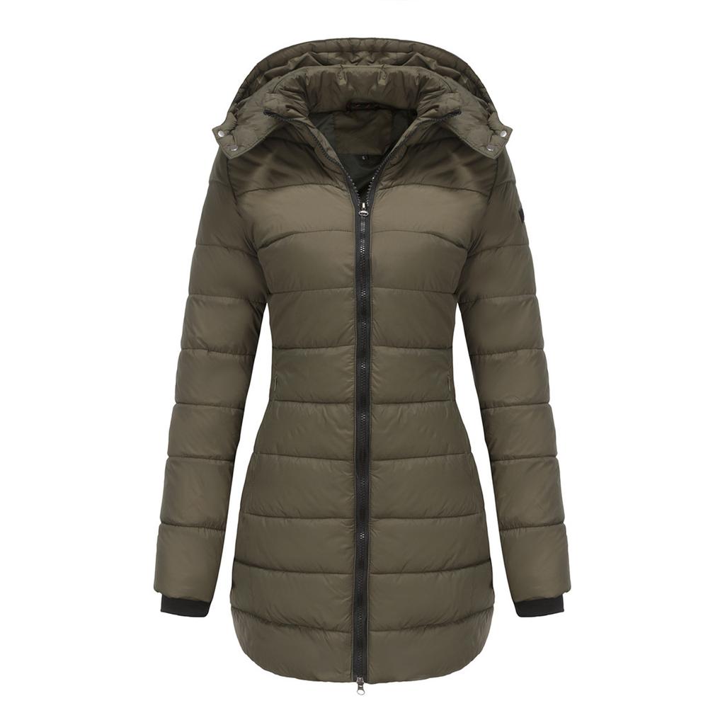 Women's Solid Colour Removable Hood Long Sleeve Autumn And Winter Warm Jacket Cotton Coat