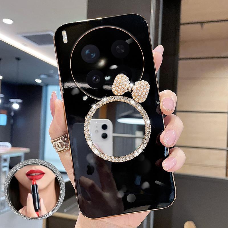 For Vivo X300 Pro Case Soft Plating brick inlaid pearl butterfly makeup mirror Smooth Electroplated For Vivo X300 Back Cover