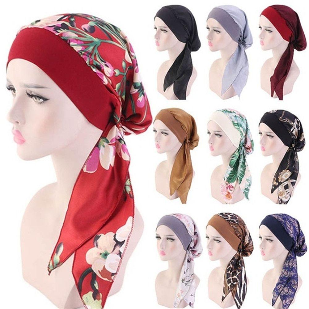 Adjustable Elastic Printed Pre-Tied Chemo Pirate Cap Cancer Head Scarf Muslim Turban Hair Loss Hat