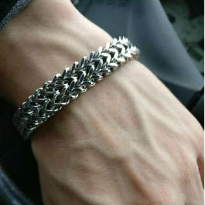 MAITA Men's Titanium Steel Bracelet & Bangle 22cm Cool Silver Vintage Snake Chain