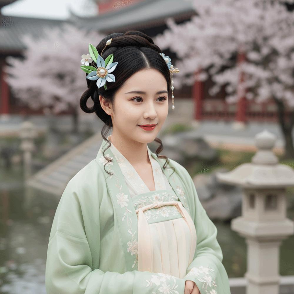 Pearl Chinese Style U-shaped Hair Stick U Shape Hanfu Headwear Velvet Flower Hair Clip For Girl