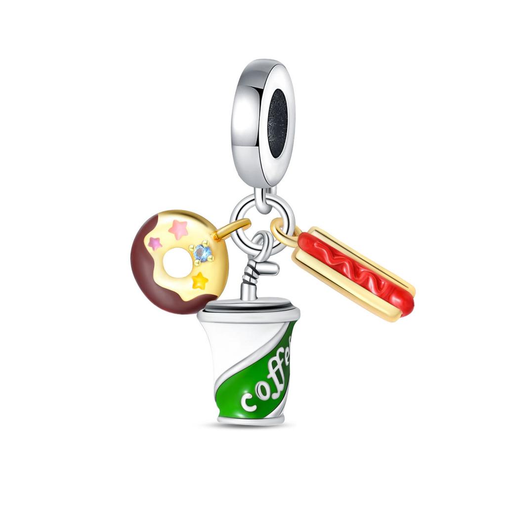 Diy Jewelry Accessories Bracelet White Copper Plated 925 Silver Gourmet Macaron Chips Chocolate Cake Pendant Pendant Beads