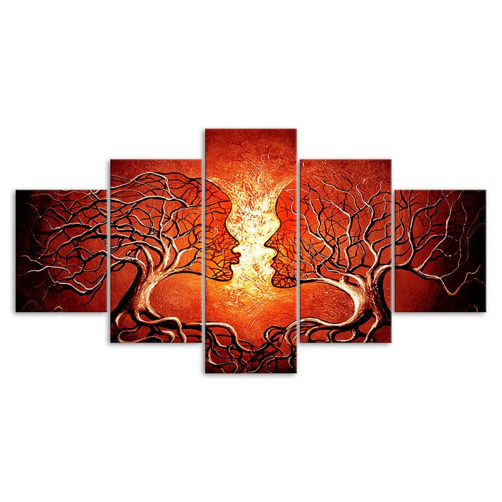 Abstract People Figures Woman Man Red Scene 5 Piece Five Panel Canvas Print Modern Wall Art Poster Home Decor Gift For Him Her