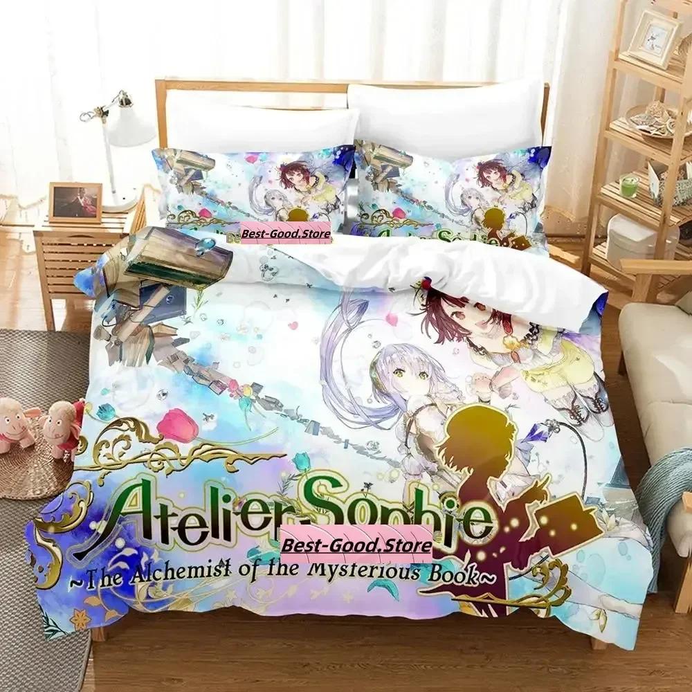 Новый комплект постельного белья Atelier Sophie с рисунком из мультфильма «Аниме» из трех предметов для взрослых и детей, комплект постельного белья «queen-size»