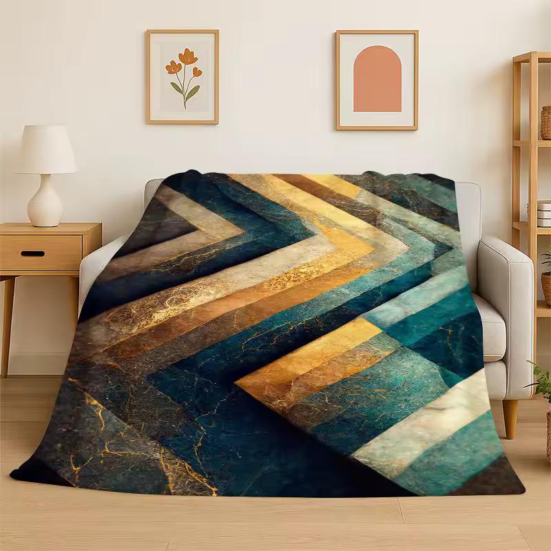 Retro Bohemian Geometric Art Lines Luxury Flannel Blanket Soft Throw Blanket for Bedroom Living Room Bed Travel Picnic Nap Cover