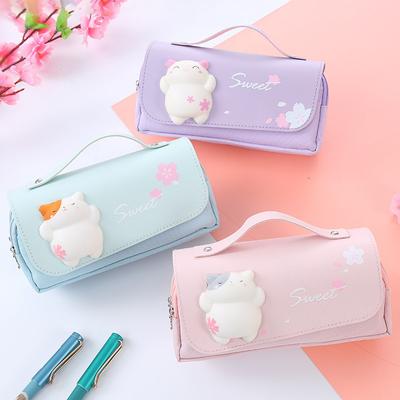 Kawaii Cat Декомпрессионный пенал Большой пенал Портативный пенал для девочек Двухслойный школьный чехол Канцелярский пенал