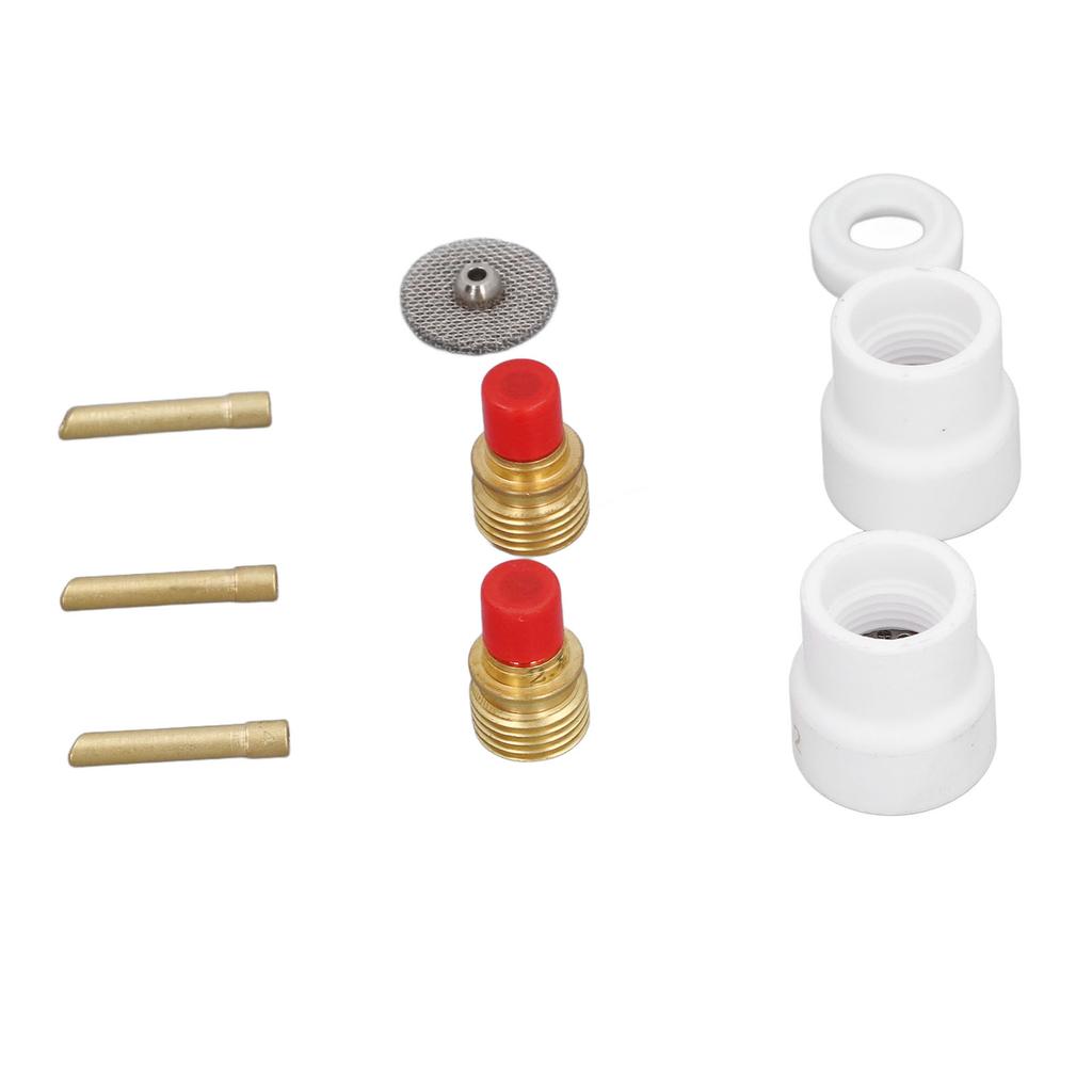 Комплект из 12 предметов: газовая линза для сварки TIG, керамическое сопло, держатель электрода с коротким скосом, сетчатый разъем, передняя часть из ПТФЭ