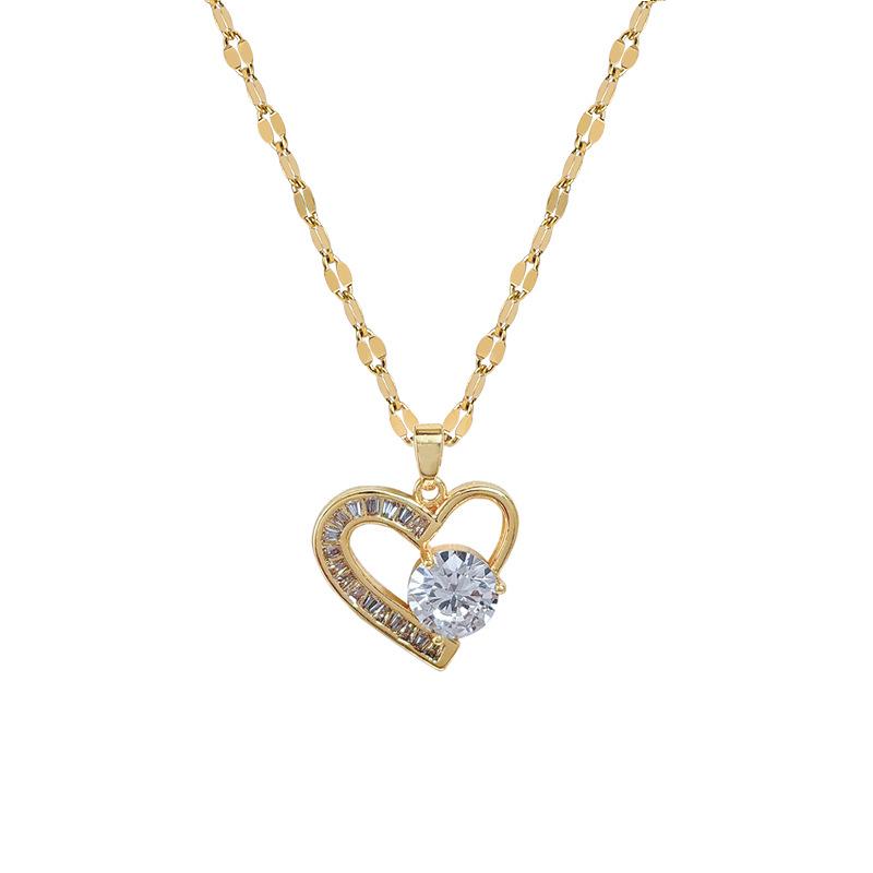 Light Luxury Temperament Love Full Diamond Real Gold Electroplating Necklace Women'S Collarbone Chain With Jewelry