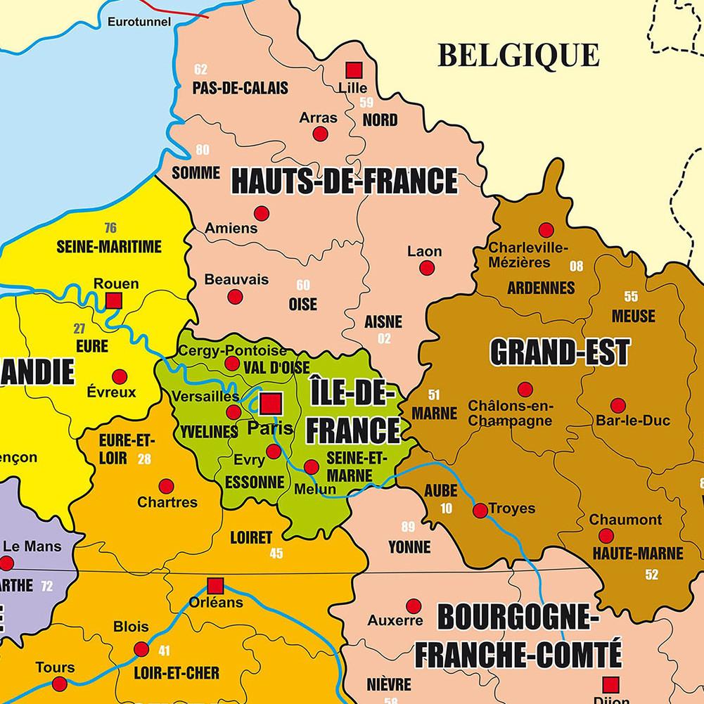 Французская серия Ткань-фон для карты-Административная карта Франции,Постер на холсте без рамы,Информационная таблица для путешествий,Постер для настенного искусства