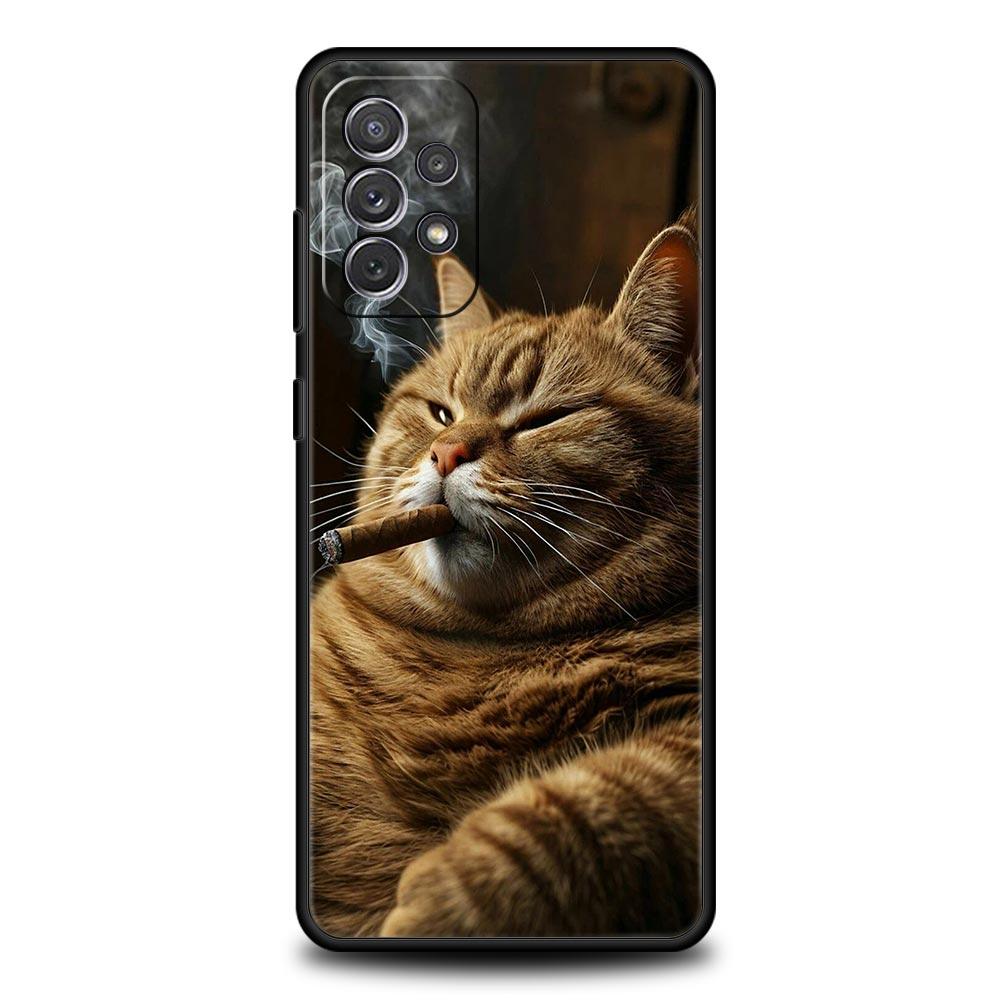 Модный Чехол для Телефона с Рисунком Котенка с Сигаретой для Samsung Galaxy A55 A35 A17 A07 A15 A13 A25 A51 A72 A73 A32 A52 A52S A41 Мягкий ТПУ
