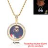 Custom Photo Necklace Circle Chain Personalized Medallion Memory Picture Pendant Solid Back Zircon Hip Hop Jewelry Free Engrave