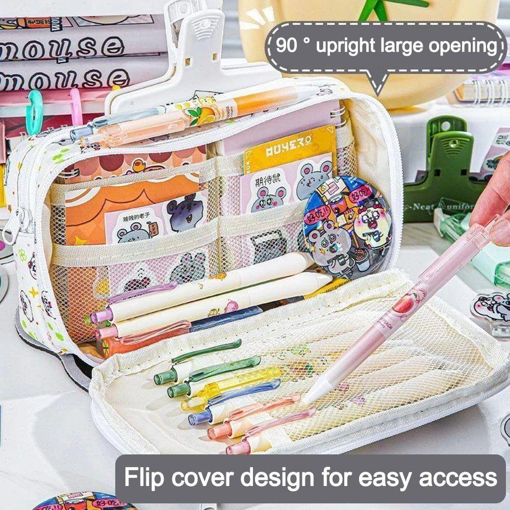 New Large Capacity Pencil Case Flip Design Multilayer Pen Bag Pencil Box Stationery