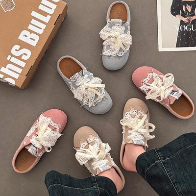 Баотоу полутапочки кружевной бант весна и лето новые ретро туфли на платформе женские сандалии